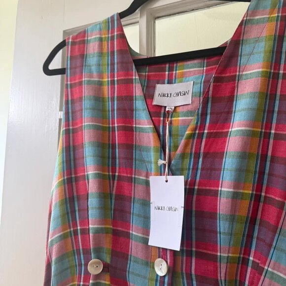 Nikki Chasin Sleeveless Baroness Dress Pink Peony Plaid - Picture 4 of 6